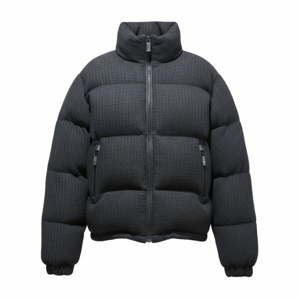 The Kooples Rosella Strand Black Puffer Coat | Tweed Women’s Quilted Jacket  S